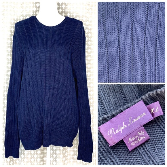 Ralph Lauren Purple Label Other - RALPH LAUREN PURPLE LABEL Mens Cotton Sweater Woven Cable Knit Blue Navy XL
